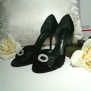 Aldo Black Satin and Leather Formal heels